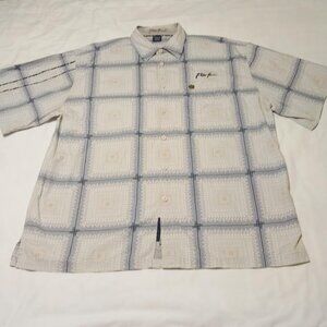 Phat Farm Men's Short Sleeve Shirt Ivory/ Blue Graphic Print Size 3XL Button Up